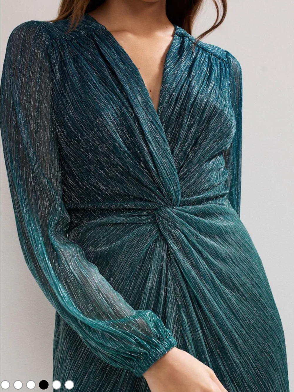 Adrianna Papell Teal Metallic Long Sleeve Twist Front Dress